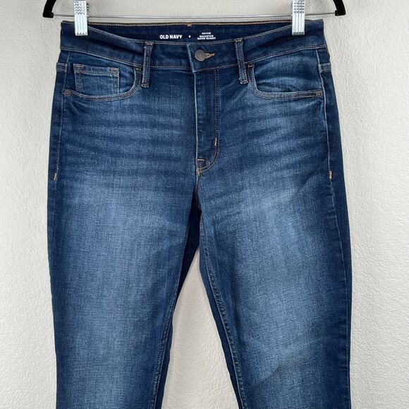 Old Navy Dark Wash Mid Rise Rockstar Super Skinny Denim Jeans Stretch 8 - Picture 4 of 9